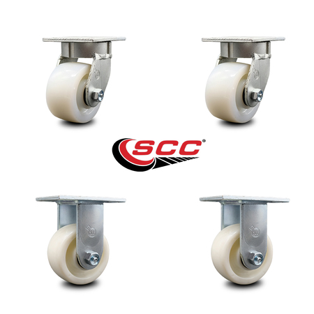 Service Caster 4 Inch Kingpinless Nylon Wheel Swivel Caster Swivel 2 Rigid, 2PK SCC-KP30S420-NYR-2-R-2